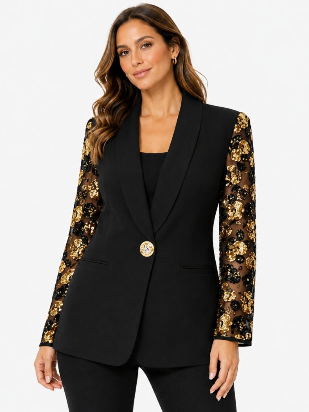 Rickie Freeman sequenced wool jacket black & gold Size: 12